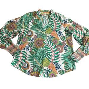 Boden Alexandra cotton long sleeve popover top in the pineapple prinT